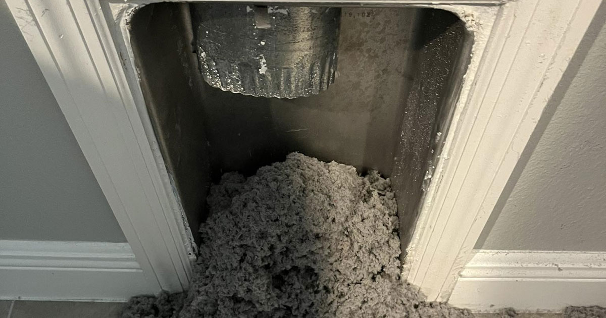 Lint under a dirty dryer vent