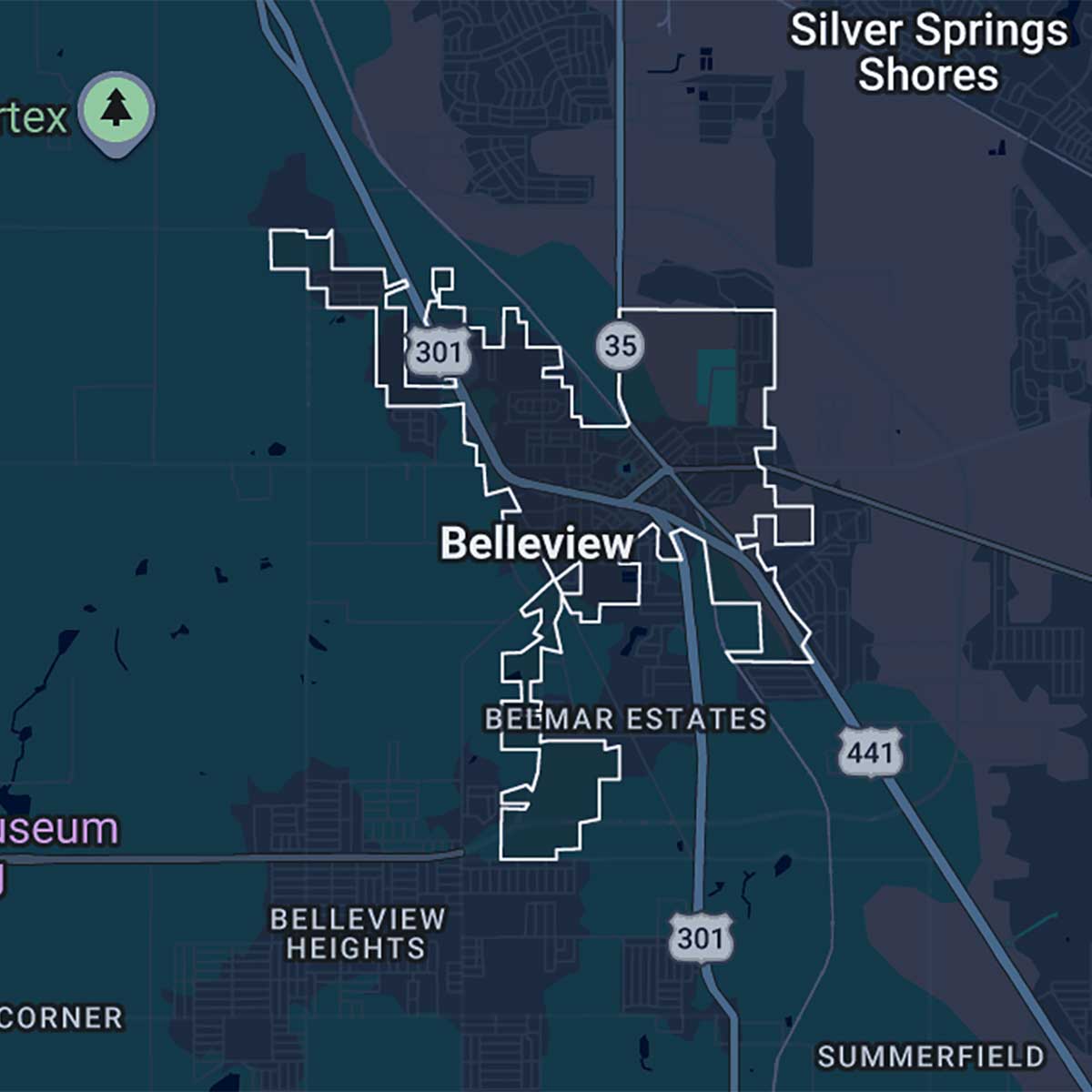Map of Belleview Florida and surrounding areas