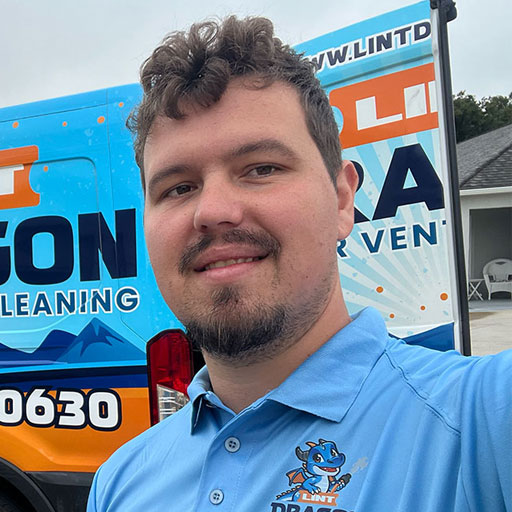 Portrait of Jonathan Nesmith, CSIA Certified Dryer Exhaust Technician and owner of Lint Dragon, providing expert dryer vent cleaning and fire prevention services in The Villages and Central Florida